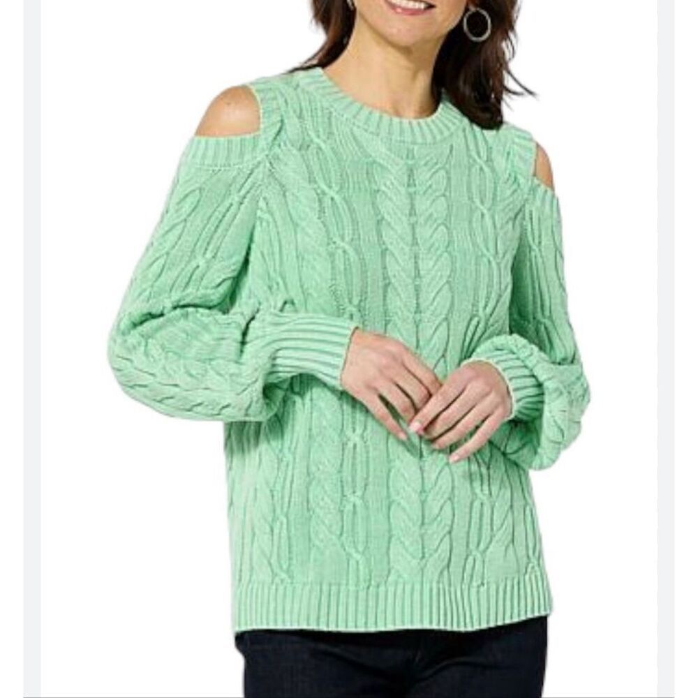 DG2 by Diane Gilman Vintage Wash Cotton Cold Shoulder Sweater Seafoam Sz 2X NWT